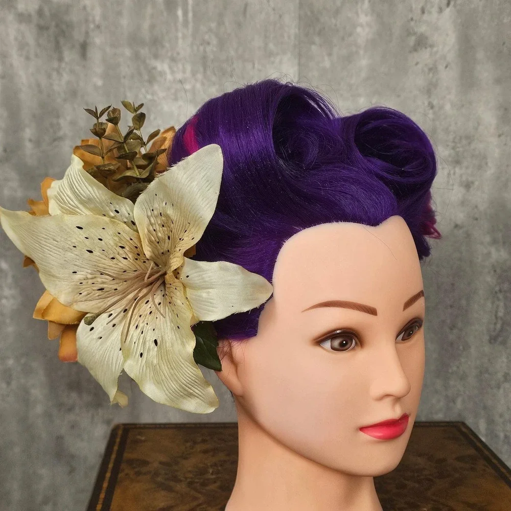 Handmade Chrysanthemum‎ & Lily Hair Flower Clip Fascinator Pinup Rockabilly Tiki
